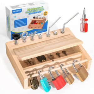 INIFEIDALA Montessori Screwdriver Board Set-Lock and Key Toy,Montessori Toys for 3 4 5 Year Old,Real Tools for Kids Preschool Learning Sensory Toys,Fine Motor Skills,STEM Toys