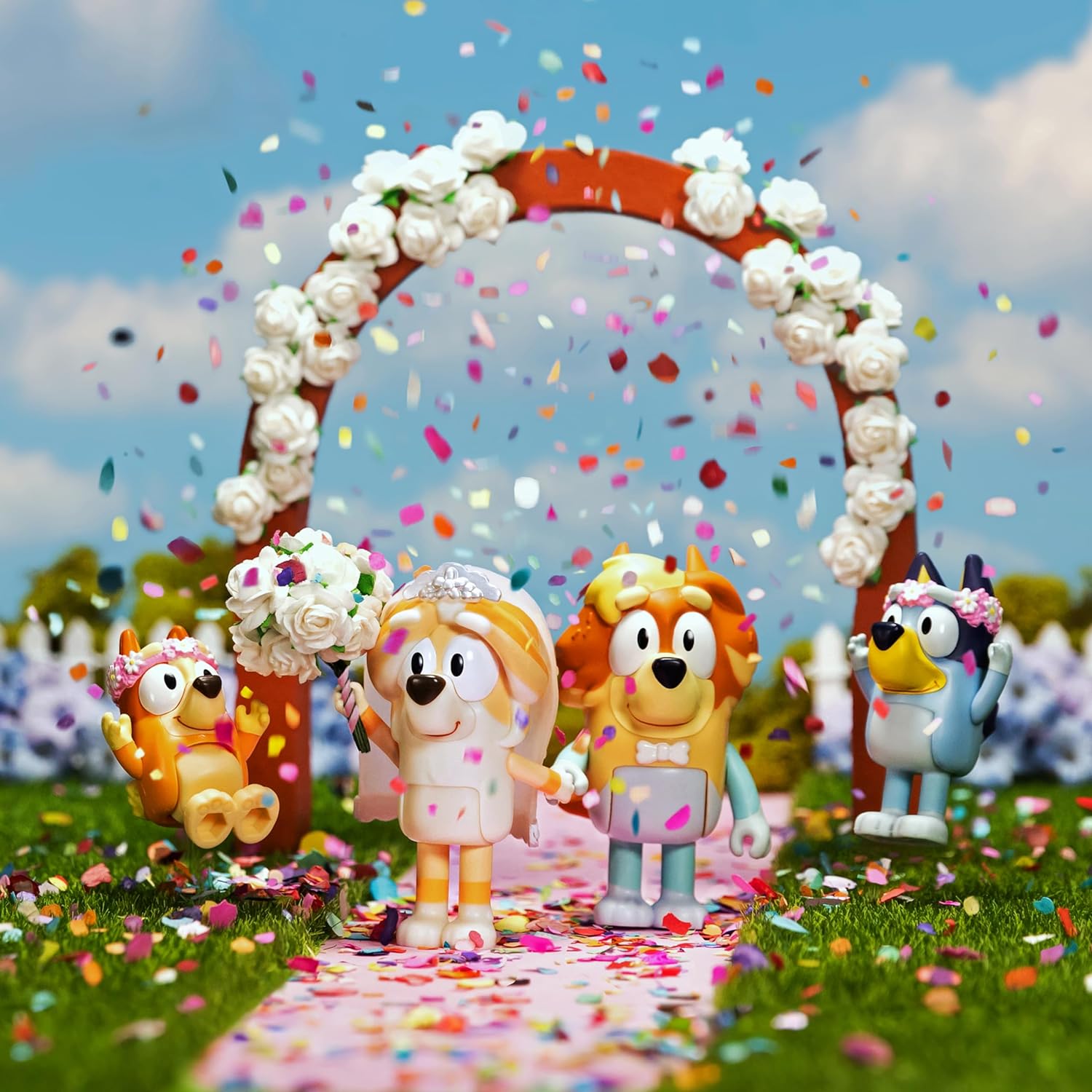 BLUEY Figure 4-Pack Wedding Time, Re-Enact Uncle Rad and Frisky's Wedding Day and Bingo Flower Girl Figures - Image 2